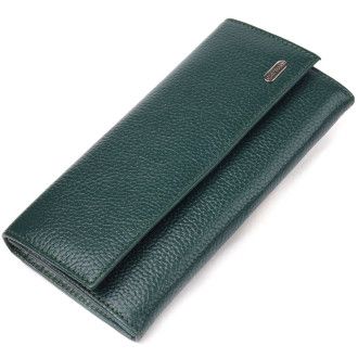 Жіночий практичний гаманець із натуральної зернистої шкіри CANPELLINI 21628 Зелений