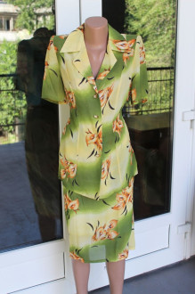 Костюм женский юбочный летний зеленый жакет и юбка код П191 48