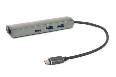 Переходник PowerPlant Type-C – 2xUSB 3.0, Type-C USB 3.1, Gigabit Ethernet