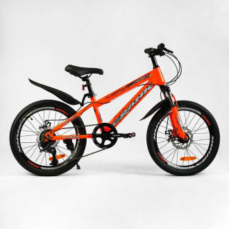 Дитячий спортивний велосипед 20’’ Corso CRANK, сталева рама, обладнання LTWOO-A2, 7 швидкостей, зібран на 75%. Orange and black (137750)