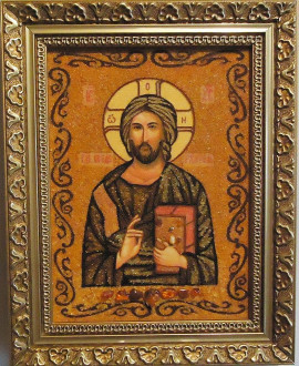 Ікона з бурштину Ісус Христос і-22 Господь Вседержитель Гранд Презент 20*30
