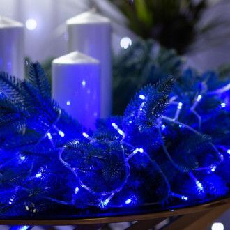 Гірлянда нитка 16м на 300 LED лампочок світлодіодна прозорий провід 8 режимів Синій