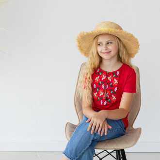 Вишиванка-футболка Moderika Квіткова червона з вишивкою 152