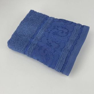 Рушник для обличчя махровий Febo Vip Cotton Ecre Туреччина 6392 синій 50х90 см