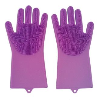 Господарські силіконові рукавички для прибирання і миття посуду Silicone Magic Gloves Фіолетовий