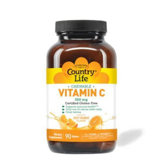 Вітаміни та мінерали Country Life Vitamin C 500 mg, 90 жувальних таблеток Апельсин