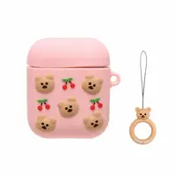Чехол для AirPods 2/1 series - Bear & Cherry, силиконовый, Розовый