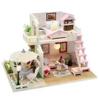 Кукольный деревянный домик CuteBee. Конструктор миниатюрный кукольный домик с подсветкой 20x17x16.5см