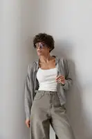 Легкий в'язаний кардиган на ґудзиках із капюшоном - сірий цвет, ONE SIZE (є розміри)