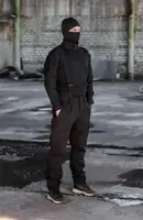 Зимові військові штани з корсетом та підтяжками Soft Shel (софтшел) чорні