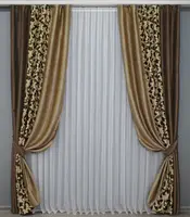 Комбіновані (2шт. 1,5х2,7м.) штори з тканини софт-блекаут. Колір коричневий з бежевим. Код 016дк (094-044-095ш) 10-953