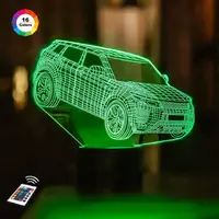 3D ночник "Автомобиль 43" (УВЕЛИЧЕННОЕ ИЗОБРАЖЕНИЕ)+ пульт ДУ + сетевой адаптер + батарейки (3ААА)  3DTOYSLAMP