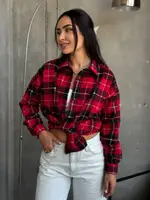 Теплая рубашка-байка AO701 Красная Oversize S-L