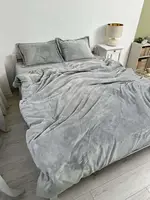 Постільна білизна плюшева євро Dushka Home 20757 200х220 см сіра