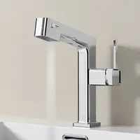 Смеситель для раковины в ванную комнату и кухню,кран однорычажный,3 режима и выдвижным изливом, хром