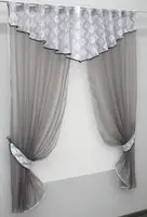 Кухонний комплект, (290х170см.) шторки з ламбрекеном і підхватами. Колір сірий з білим. Код 084к 50-900