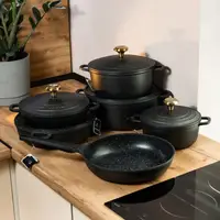 Набор кастрюль и сковородок с крышками, алюминий, антипригарное покрытие, черный