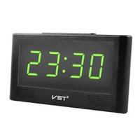 Годинник мережеві з будильником датчиком температури і датою VST-732Y-4 Чорний/Зелені