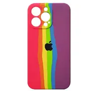 Силиконовый чехол для iPhone 13 Pro - Rainbow, Разноцветный / Розовый