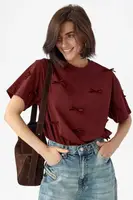 Базова жіноча футболка з бантиками - бордо цвет, ONE SIZE