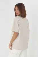 Однотонна жіноча футболка в стилі oversize - бежевий колір, S