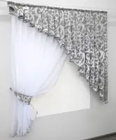 Кухонний комплект (150х170см.) шторка з ламбрекеном. Колір білий з сірим. Код 039к 52-0500