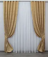 Комплект (2шт.1х2,7м.) готових штор з тканини льон колекція "Вензель". Колір помаранчевий. Код 539ш 31-372