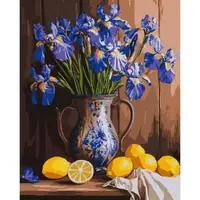Картина по номерам "Ирисы в вазе и лимоне" 40x50см