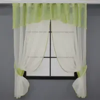 Кухонные шторы (270х170см.) с ламбрекеном, на карниз 1-1,5м. Цвет молочный с салатовым. Код 091к 59-931