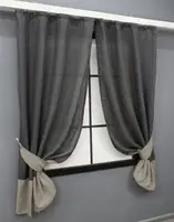 Комплект (2шт. 1,3х1,7м.) коротких штор, льон. Колір графітовий зі світло-кавовим. Код 033дк 12-0075