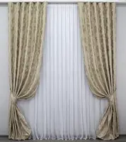 Комплект (2шт.1,5х2,8м.) готових штор з тканини блекаут "Корона". Колір шампань. Код 1114ш 30-914