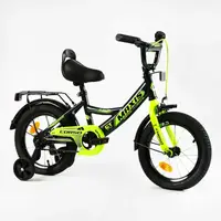 Велосипед детский 14" 2-х колесный CORSO MAXIS, с багажником, собран на 75%. Black with light green (143338)