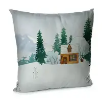 Подушка диванная с бархата Домик в лесу 45x45 см (45BP_23NY002)