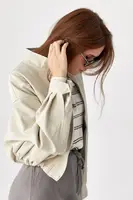 Укорочена куртка-бомбер із м’якої екошкіри - бежевий цвет, ONE SIZE