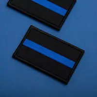 Набір шевронів 2 шт. з липучкою Синя смуга на чорному 5х8 см, вишитий патч нашивка шеврон Поліція США