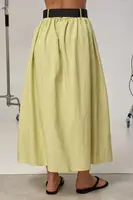 Однотонна спідниця міді з поясом - салатовий цвет, ONE SIZE (є розміри)