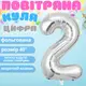 Воздушный шар в виде цифры 2 серебро,40 дюймов, фольгированый, для праздников для дня рождения,