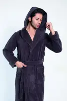 Турецкий Махровый Мужской Халат Nusa Style с капюшоном коричневый 3XL