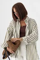 Сорочка у смужку з довгими рукавами - хакі цвет, M/L