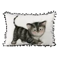 Подушка из мешковины с помпонами Кошеня 45x32 см (43PHBP_23NY002)