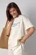 Женская футболка oversize с надписью - кремовый цвет, S