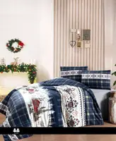 Фланелевое постельное белье First Choice Flannel Nature Navy Blue Новый год Семейный