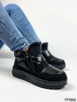 Зимние ботинки дутики женские черные на меху, сбоку молния