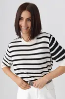 Смугаста футболка з віскозного плетіння - кремовий цвет, ONE SIZE