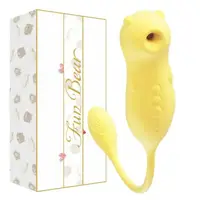 Вагинально-клиторальный вибратор "Fun Bear", 5 реж. вакуума, 10 реж. вибрации, жёлтый