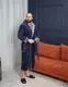 Халат Мужской махровый с капюшоном теплый 4002 графит клетка