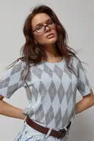 Вязаная футболка с ромбами - голубой цвет, ONE SIZE (есть размеры)