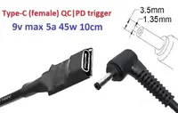 Переходник на 9v (max 5a, 45w) 3.5x1.35mm 8-10cm з USB Type-C (Female) Quick Charge Power Delivery QC|PD тригер (A class) 1 день гар.