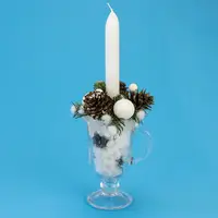 Букет Новогодний в чашке со свечей 13006 (белый)