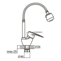 Змішувач ML Ø40 для кухні гусак гофрований на гайці AQUATICA ML-4B644C (9746120)